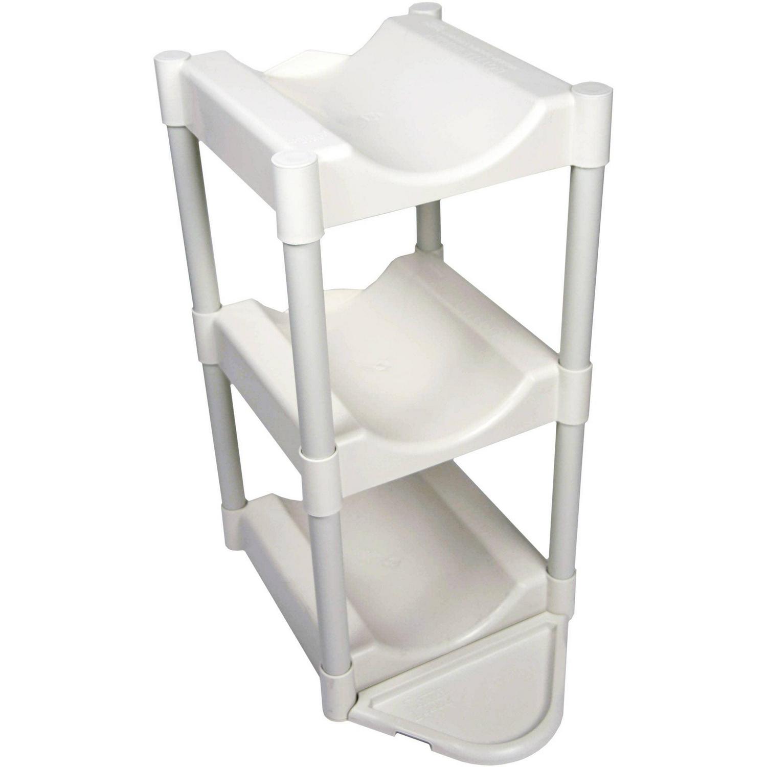 Bottle Buddy 3-Tier Storage System with Floor Protector， White， Plastic