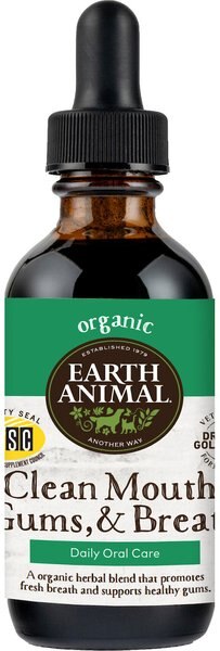 Earth Animal Natural Remedies Clean Mouth， Gums and Breath Liquid Homeopathic Dental Supplement for Dogs and Cats， 2-oz bottle