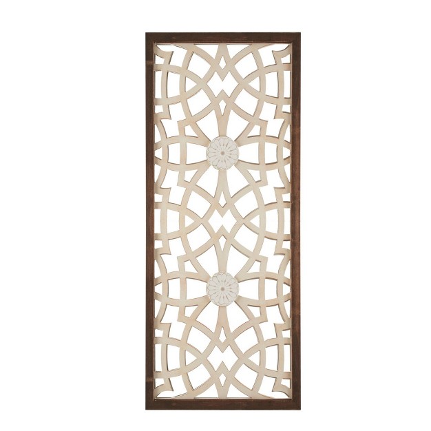 X 37 75 quot Damask Carved Wall Sign Panel Wood Cream brown