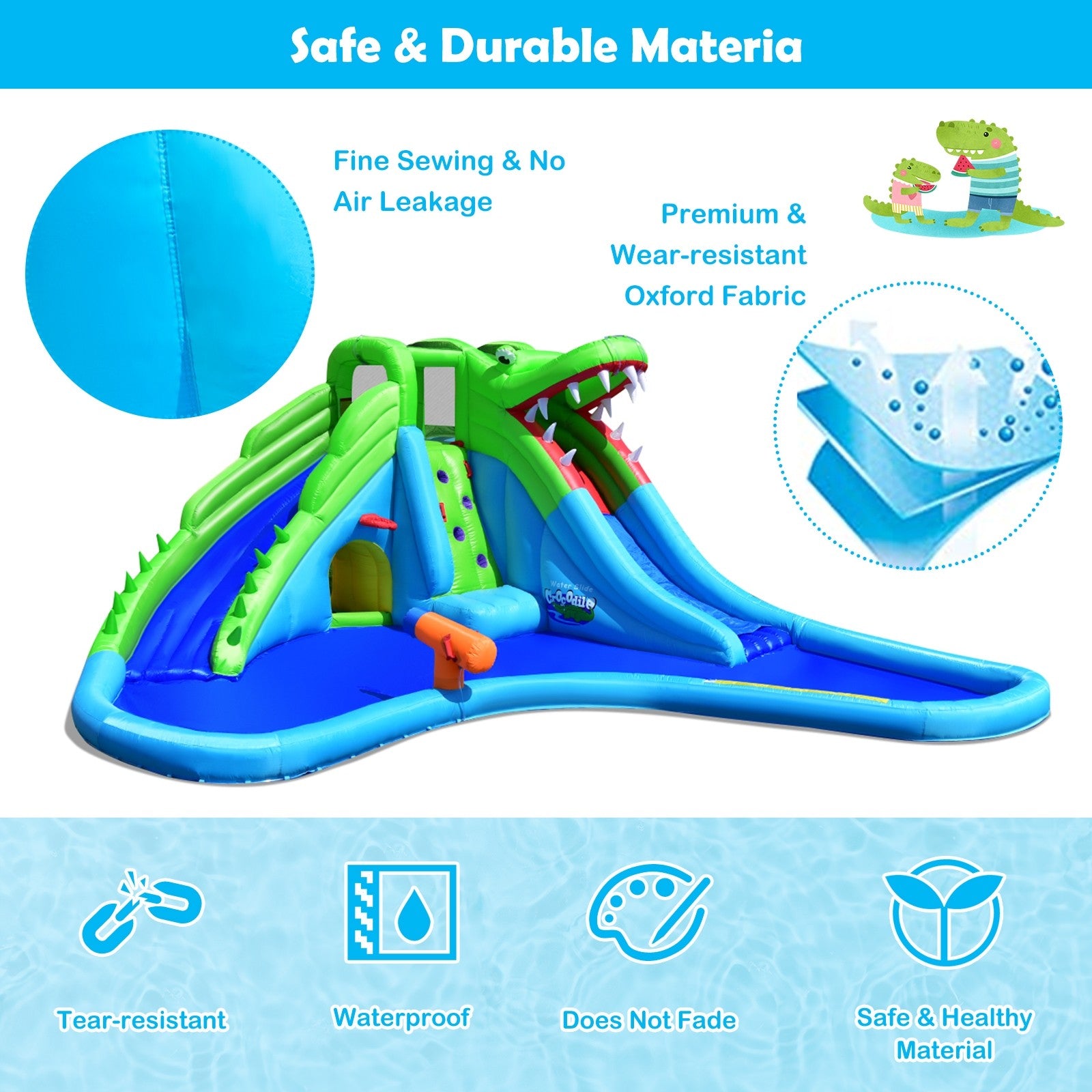 Inflatable Water Slide | Giant 7 in 1 Crocodile Water Park w/ Double Slides