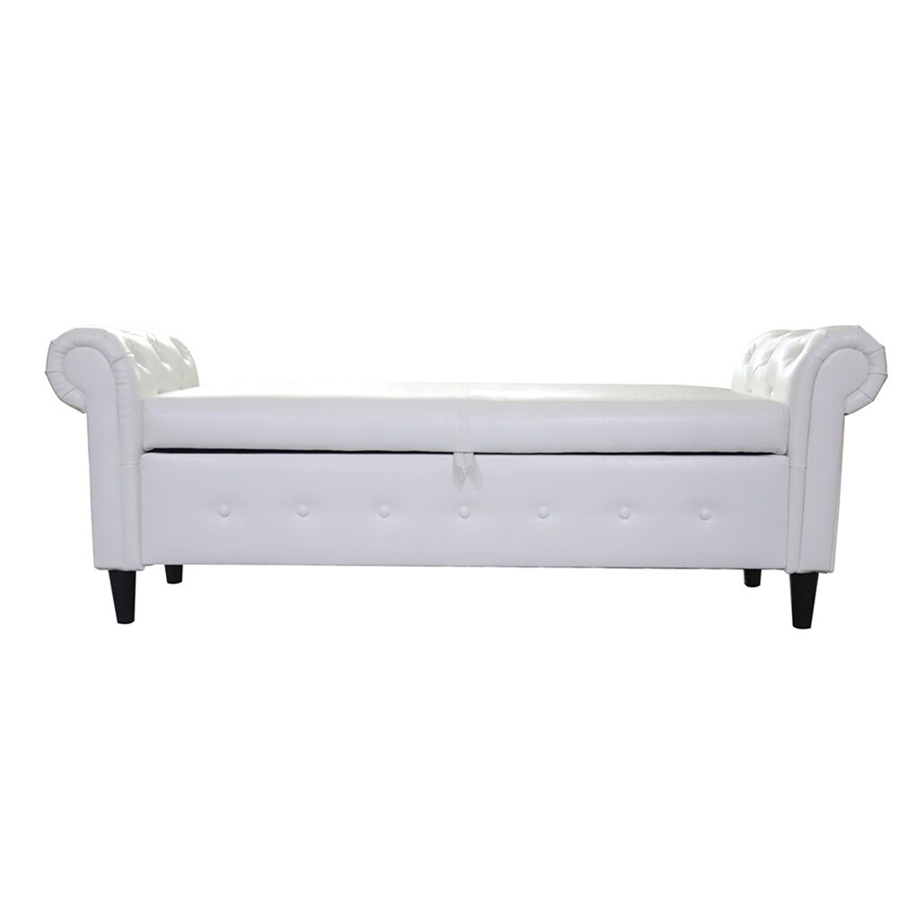 Leather Upholstered Rectangular Storage Sofa Stool with Button Tufting