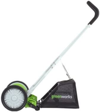 Greenworks 16-Inch Reel Lawn Mower with Grass Catcher 25052，Black/Green， 47