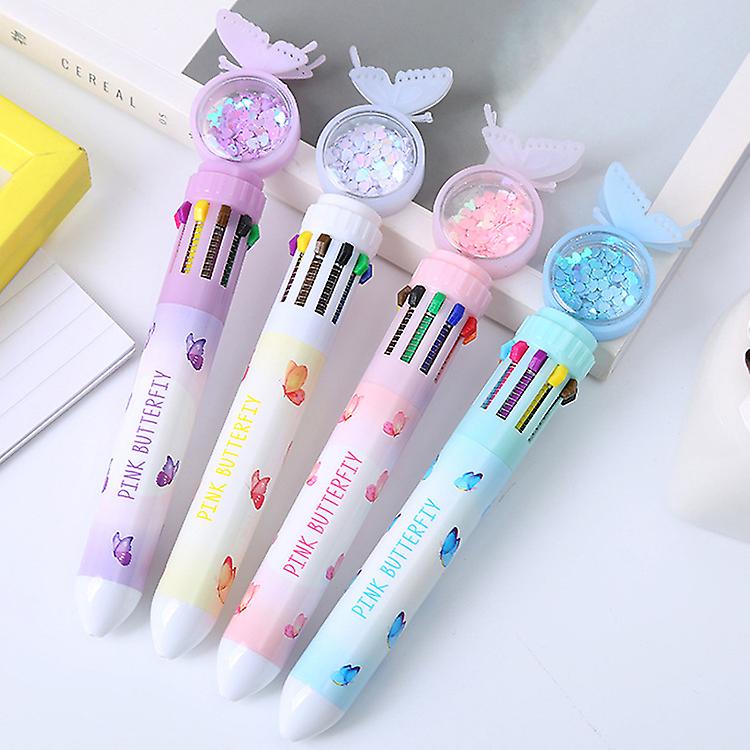 Christmas Multicolor Ballpoint Pen 0.5mm 10 In 1 Colorful Retractable Butterfly Sequin Ballpoint Pen Office Back To School Supplies Student Gift (50ml