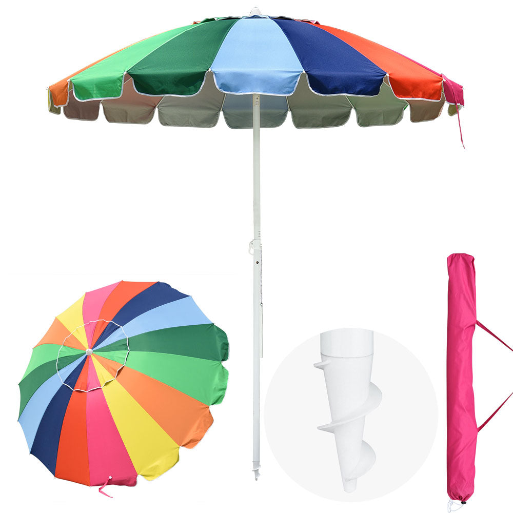 Yescom Rainbow Beach Umbrella Tilt 7 ft 16-rib w/ Anchor