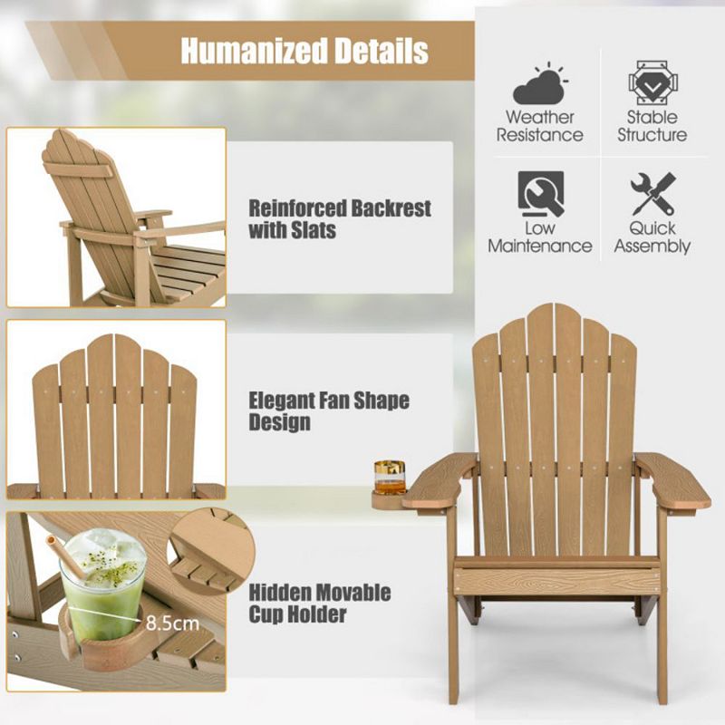 Hivago Weather Resistant HIPS Outdoor Adirondack Chair with Cup Holder