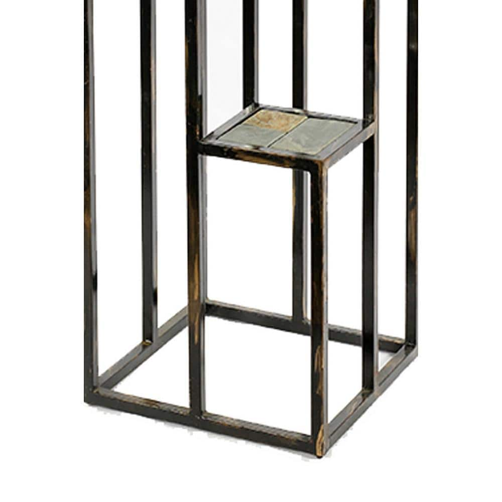 Benjara 48 in. Black and Gold Square Stone Plant Stand with 4-Tier BM216737