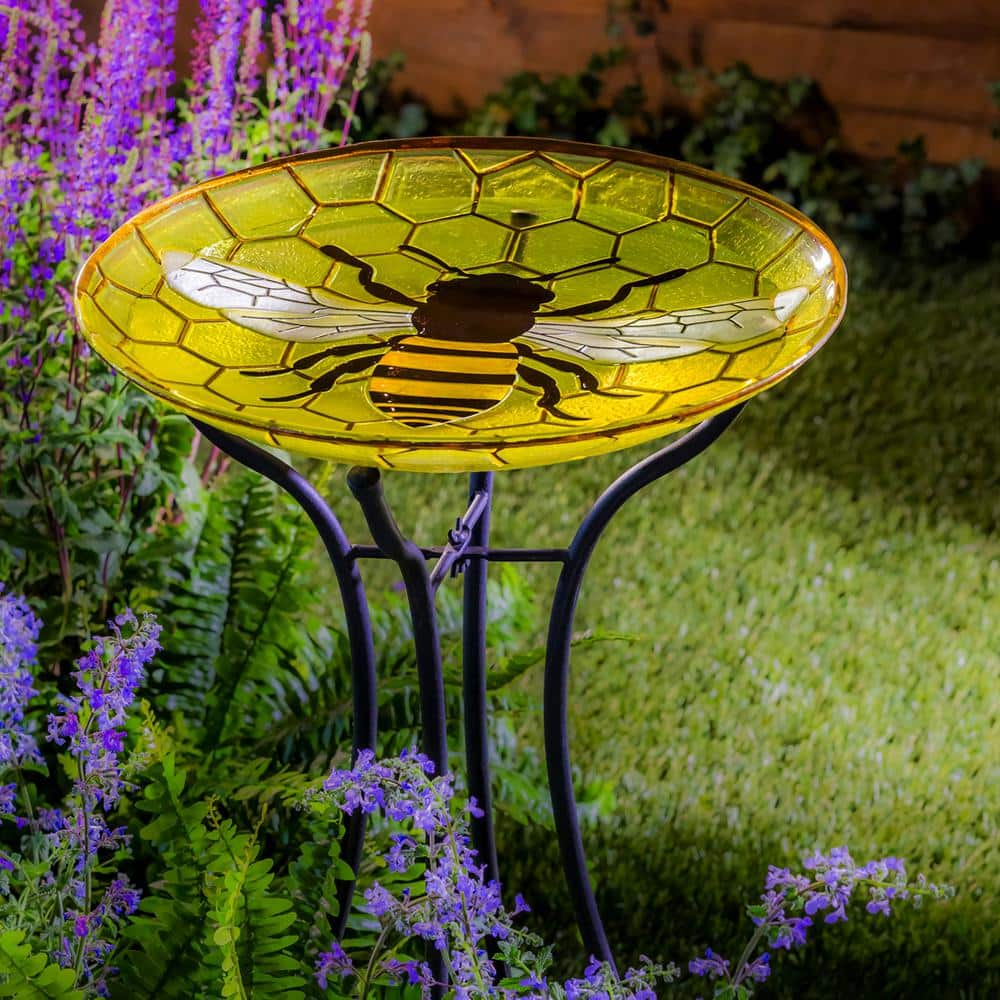 Evergreen 18 in. Bee Glass Bird Bath 2GB781ECM