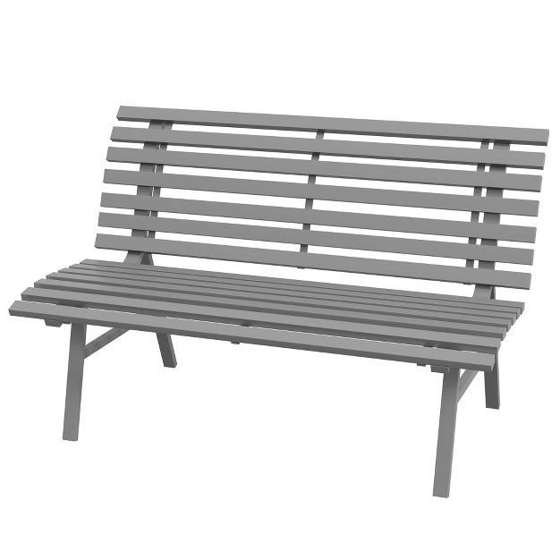 Garden Bench Outdoor Patio Bench Aluminum Lightweight Park Bench With Slatted Seat For Lawn Park Deck Gray