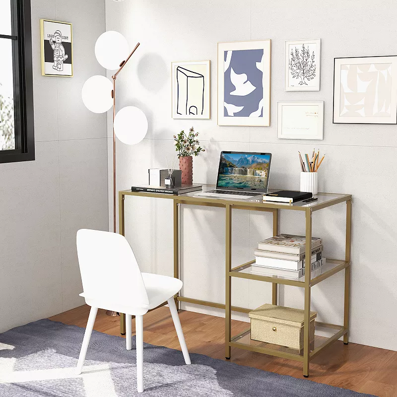 Modern Console Table With 2 Open Shelves And Metal Frame-golden