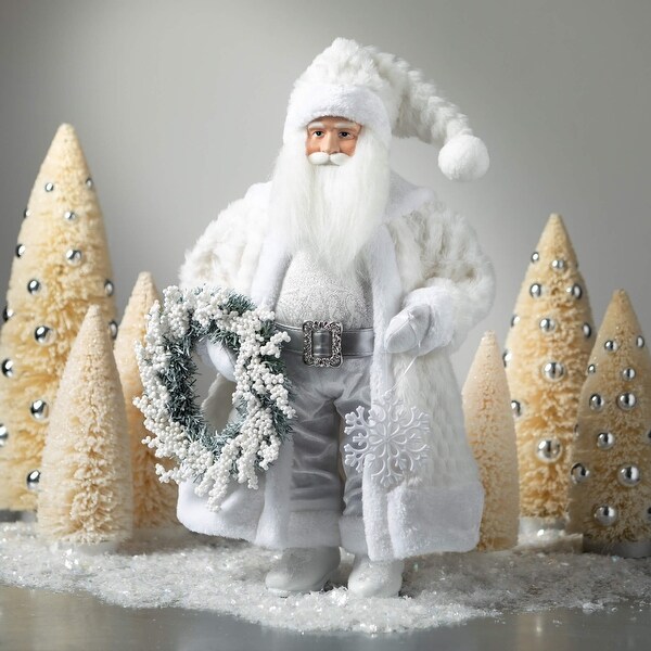 19.5H Sullivans Christmas Frosty White Santa Figurine，WhiteSilver