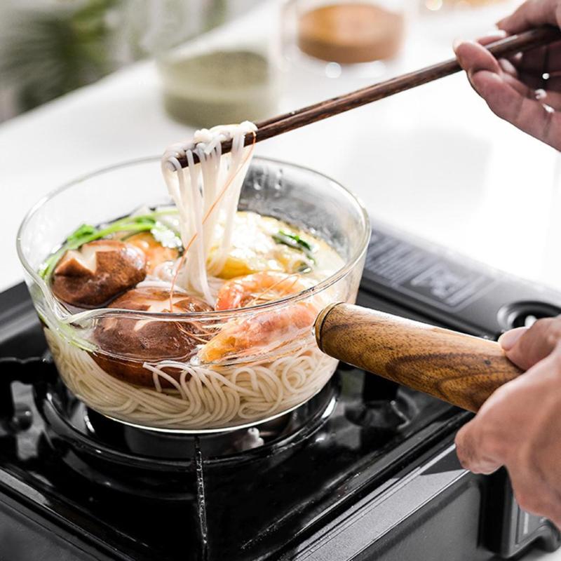 Clear Glass Saucepan Non-stick Milk Pan Kitchen Cookware for Noodle Milk Salad Make Tea - 600ml