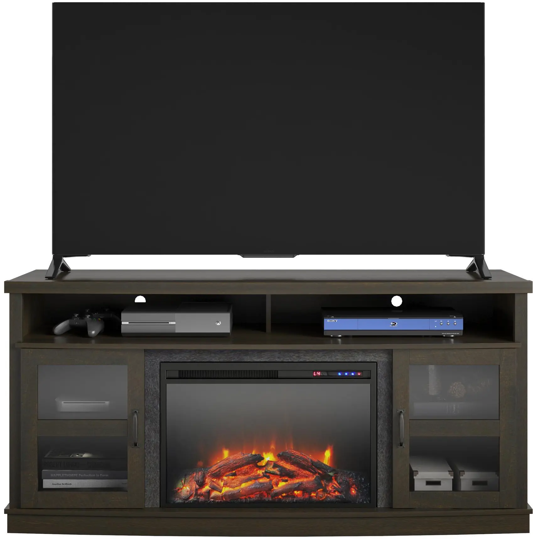 Ayden Park Espresso 65 TV Stand with Fireplace