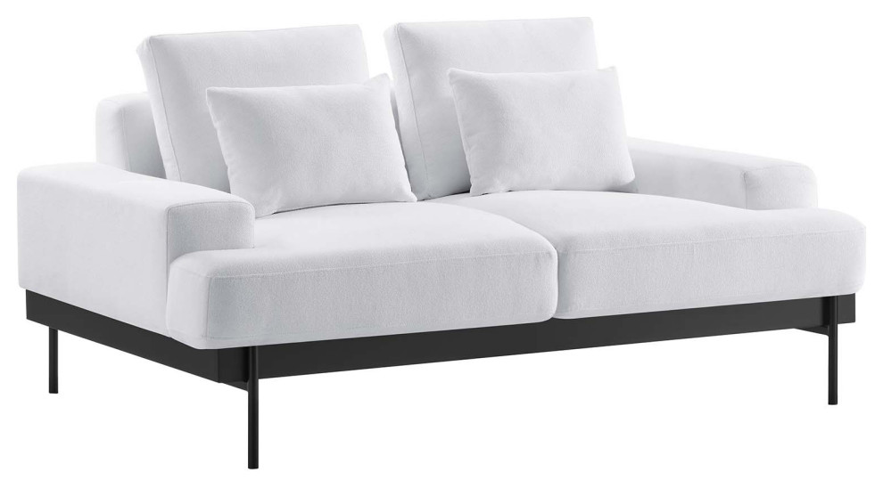 Proximity Upholstered Fabric Loveseat  White   Midcentury   Loveseats   by Homesquare  Houzz