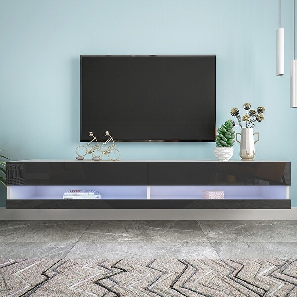 80'' High Gloss Wall Mount Floating TV Stand with 2 Separate StorageandRGB LED