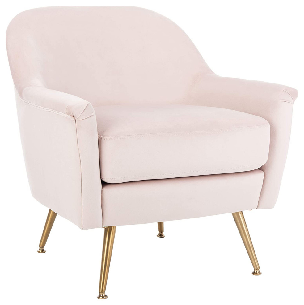 Comfortable Armchair  Brass Metal Legs With Velvet Upholstered Seat  Blush Pink   Midcentury   Armchairs And Accent Chairs   by Declusia  Houzz