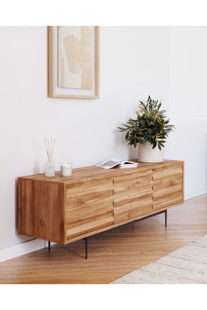 Natural Wood 3 Door TV Cabinet  La Forma Delsie   Midcentury   Entertainment Centers And Tv Stands   by Oroa   Distinctive Furniture  Houzz