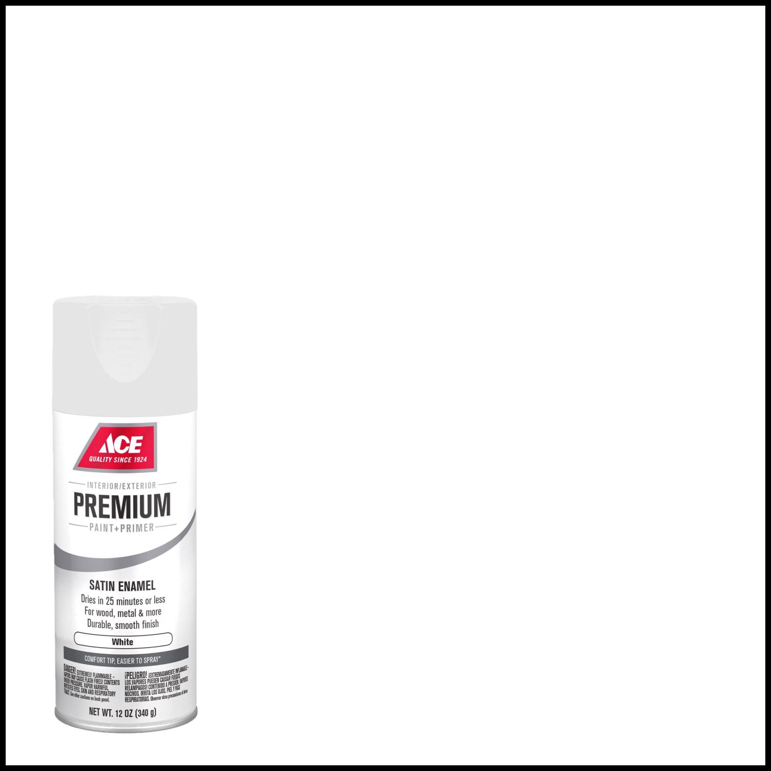 Ace Premium Satin White Paint + Primer Enamel Spray 12 oz