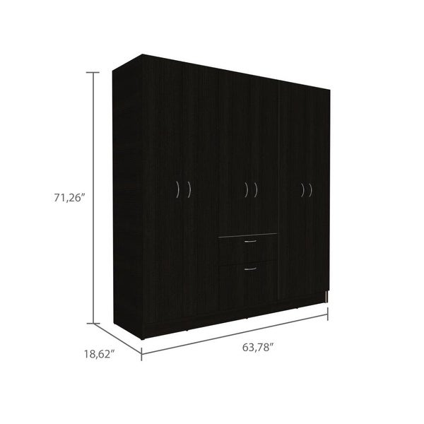 Kibo Six Door Modern Armoire with One Drawer， Rod， Seven Interior Shelves - - 34518437