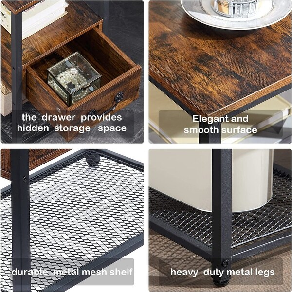 Industrial Style 1-Drawer Nightstand Narrow End Side Table (Set of 2) - - 36061306