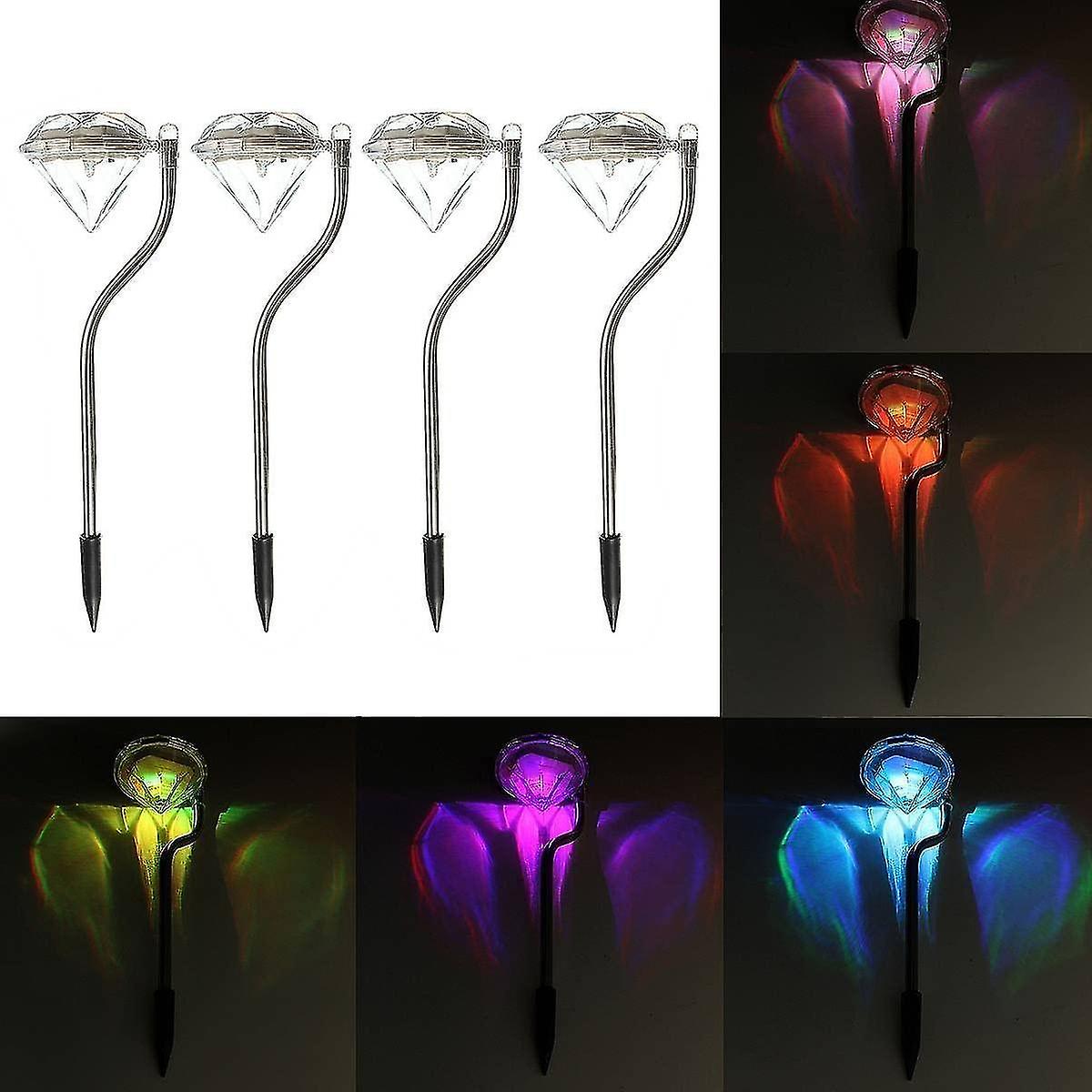 4 Pieces Led Color Changing Solar Diamond Pole Lights Garden In Lamps