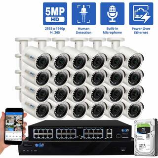 GW Security 32-Channel 5MP 8TB NVR Security Camera System w 24 Wired Bullet Cameras 2.8 mm Fixed Lens Built-In Mic Human Detection GW5037IP24-8T