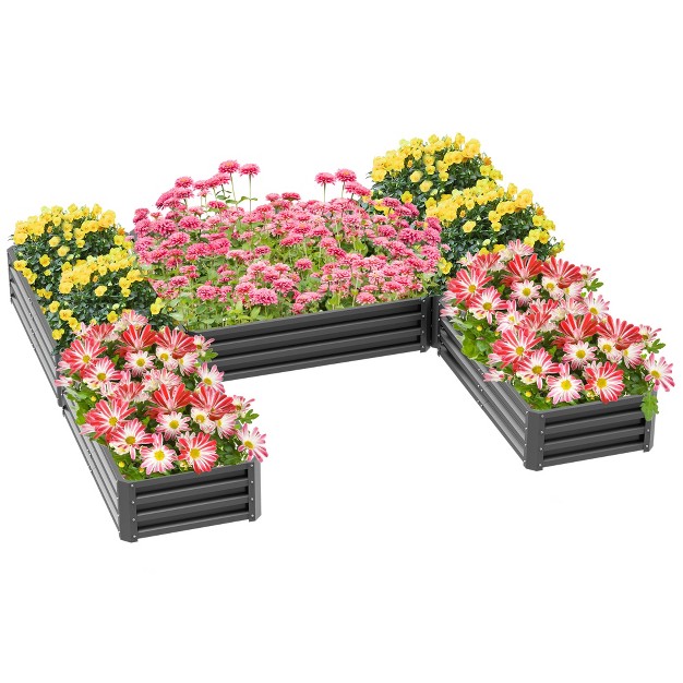 Outsunny 8 X 8' Raised Garden Bed Set， Large Steel Flower Planters For Outdoor Plants， Easy Assembly For Vegetables， Herbs