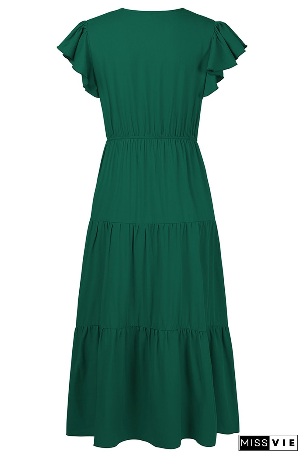 Solid Color Ruffles Short Sleeve Midi Dress Wholesale