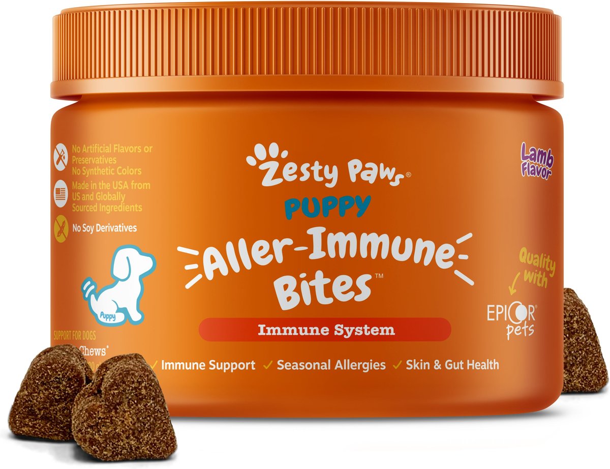 Zesty Paws Puppy Aller-Immune Bites Lamb Flavor Soft Chew Supplement for Dogs， 90 count