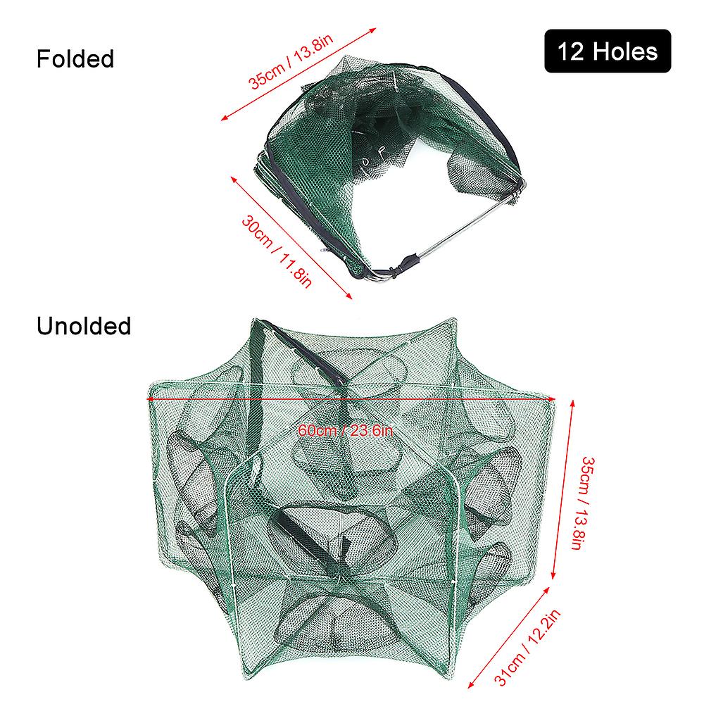 Foldable Fishing Net Hexagon 6 Hole Fishing Net Shrimp Cage Trap Minnow Crab Baits Mesh Trap Net Black