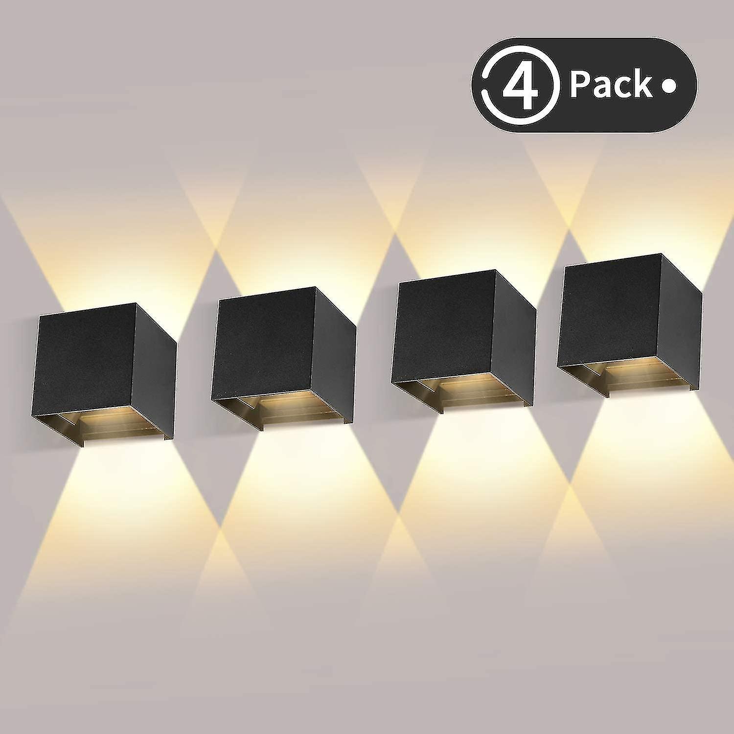 4 Pieces Outdoor Led Wall Light 12w Indoor Wall Lights 3000k Warm White Waterproof Design Ip65 - Bla