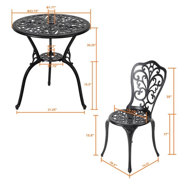 NUU GARDEN 3piece Black Cast Aluminum Patio Bistro Set