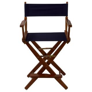 American Trails 24 in. Extra-Wide Mission Oak Frame Navy Canvas New Solid Wood Folding Chair (Set of 1) N206-24032-10