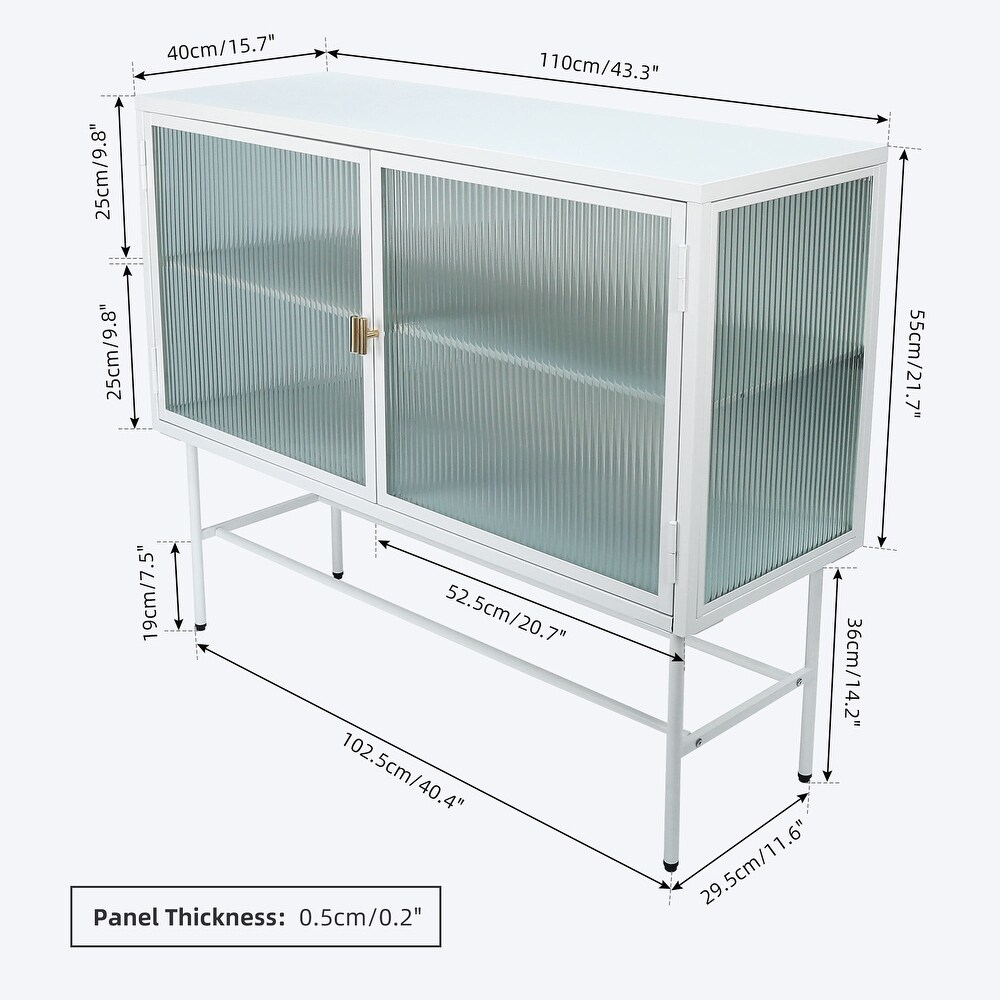 Sideboard Storage Cabinet With Two Fluted Glass Doors