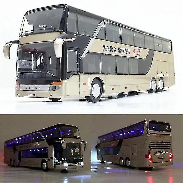 Alloy Pull Back Bus Model High Imitation Double Sightseeing Flash Toy Vehicle Gold