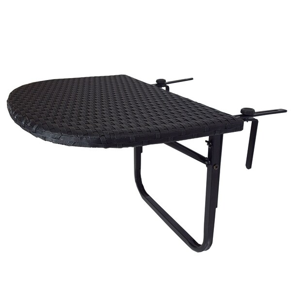 Indoor and Outdoor Foldable Wicker Balcony Table with Metal Frame and Adjustable Clamps