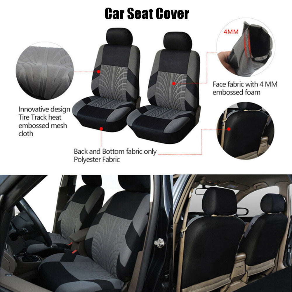 ALLTIMES Universal Car Seat Covers， Gray+Black Polyester Cloth Front and Rear Split Bench Seat Covers