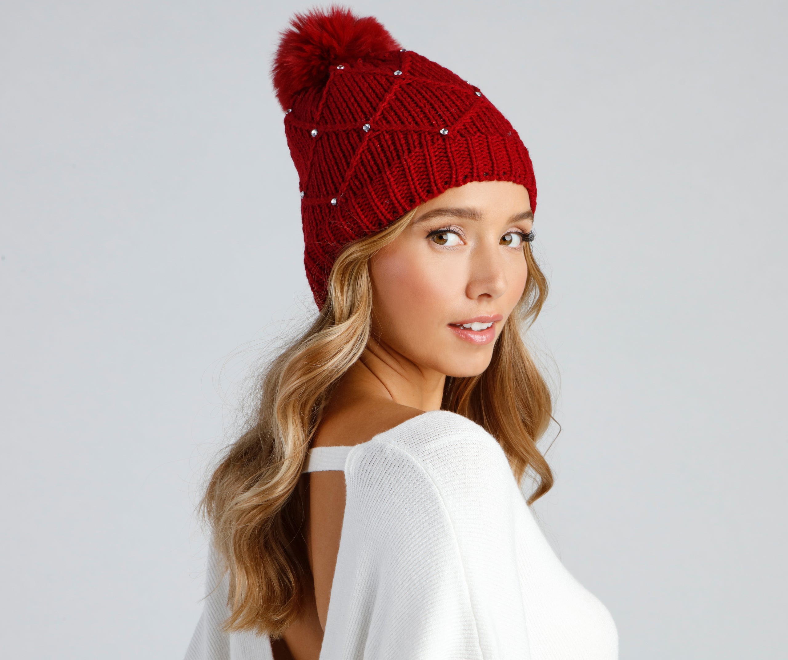 Sweet Sparkle Rhinestone Knit Beanie