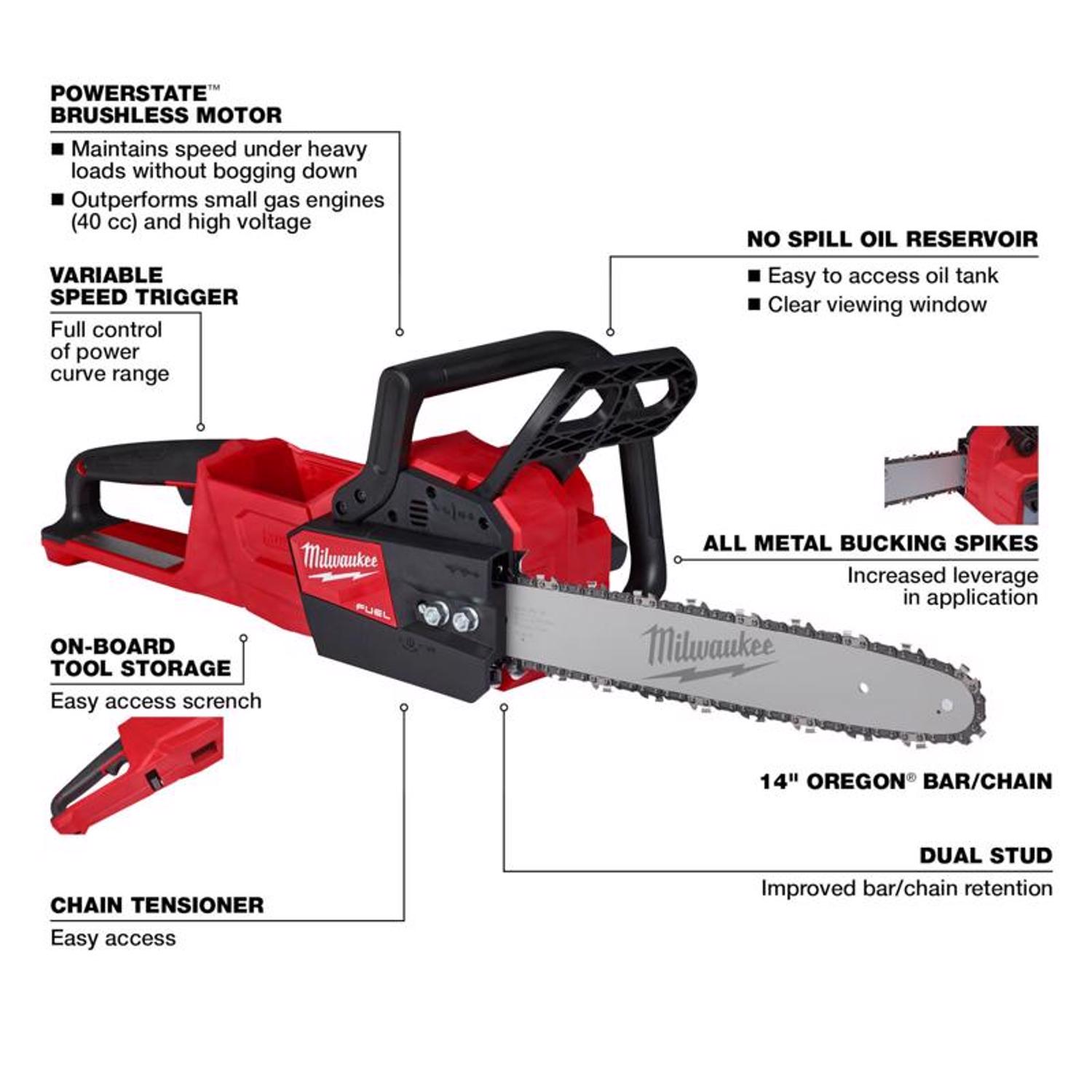 MW M18 FUEL 14 in. 40 cc 18 V Battery Chainsaw Tool Only