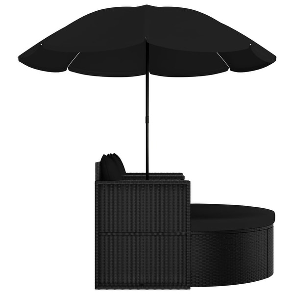 vidaXL Patio Bed with Parasol Poly Rattan Black