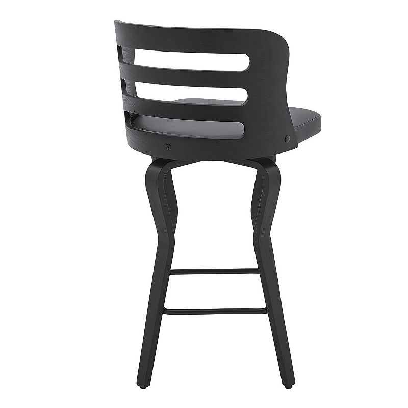 Verne 26 Swivel Gray Faux Leather and Black Wood Bar Stool