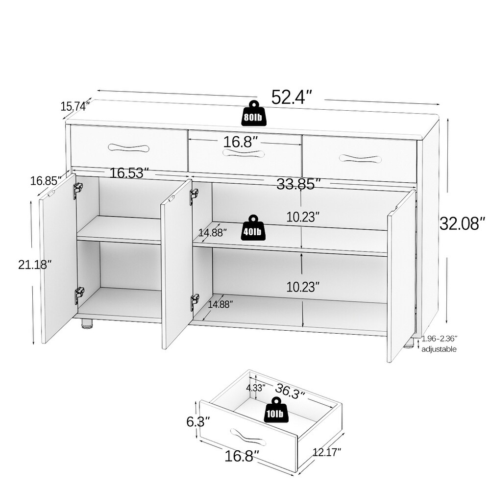 Three Doors Side Table white   Assembled Length (in.) 52.36