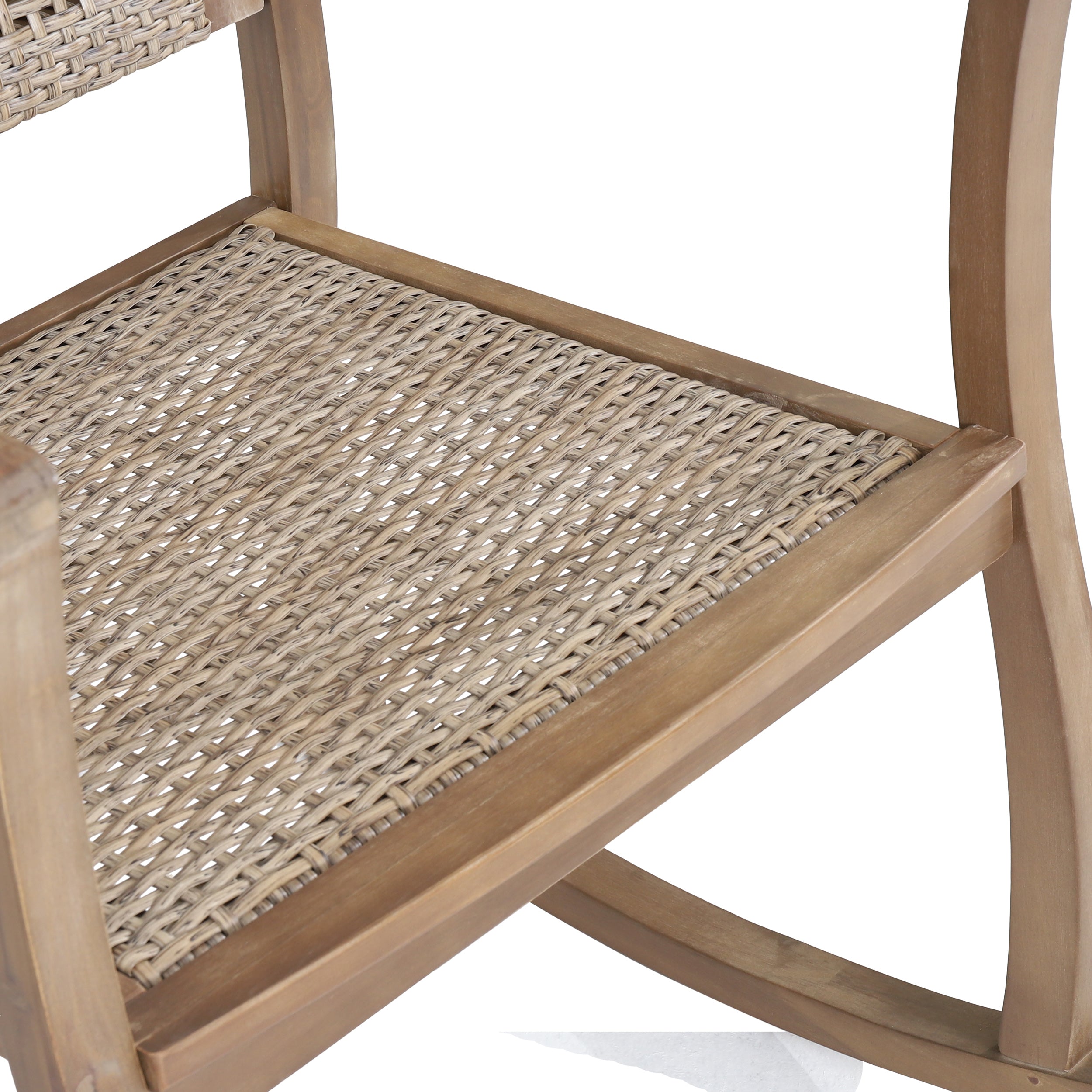 Uintah Outdoor Acacia Wood and Wicker Rocking Chair, Set of 2, Light Brown