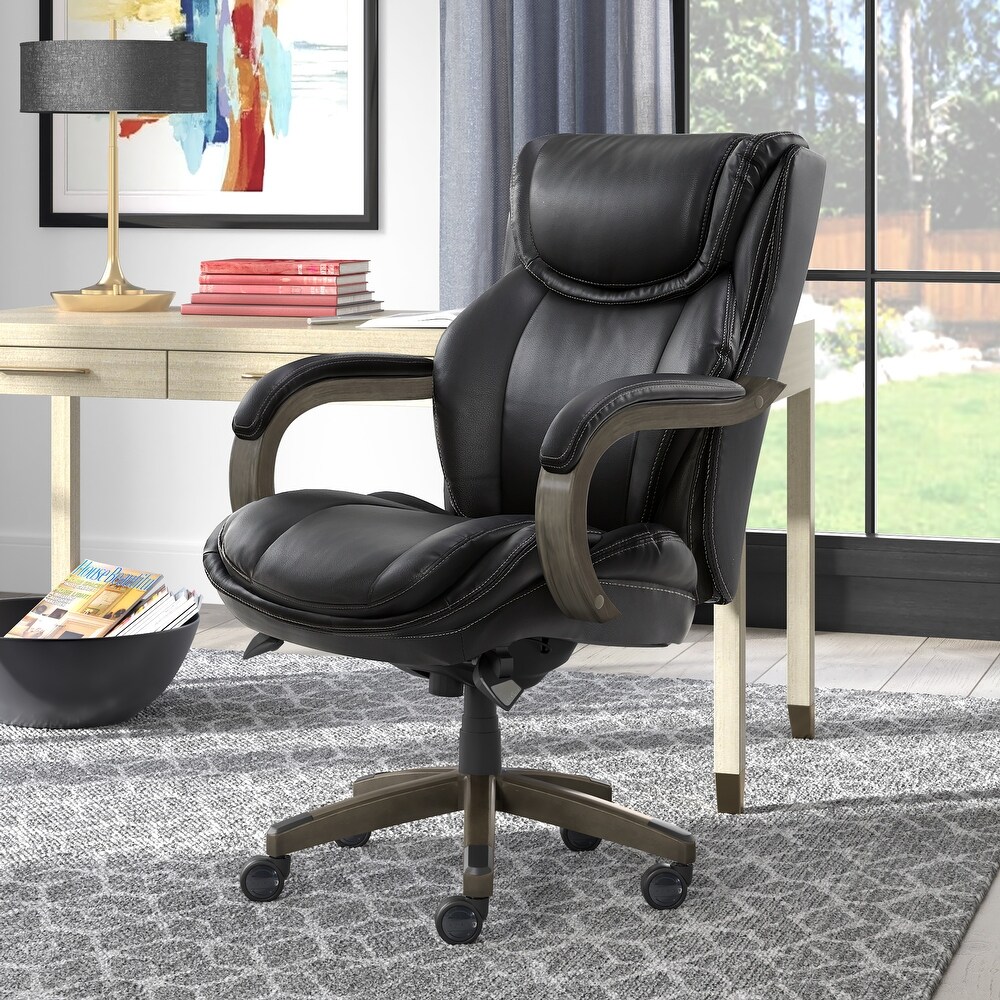 La Z Boy Harnett Big and Tall Executive Office Chair with Comfort Core Cushions  Ergonomic High Back Chair with Solid Wood Arms