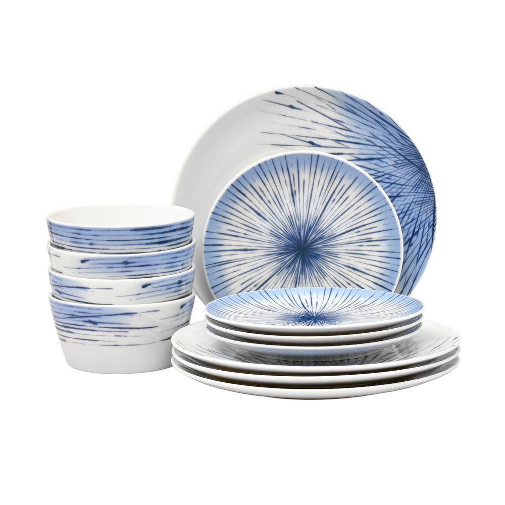 Noritake Hanabi BlueWhite Porcelain 12-PieceDinnerware Set (Service for 4) G013-HP12A