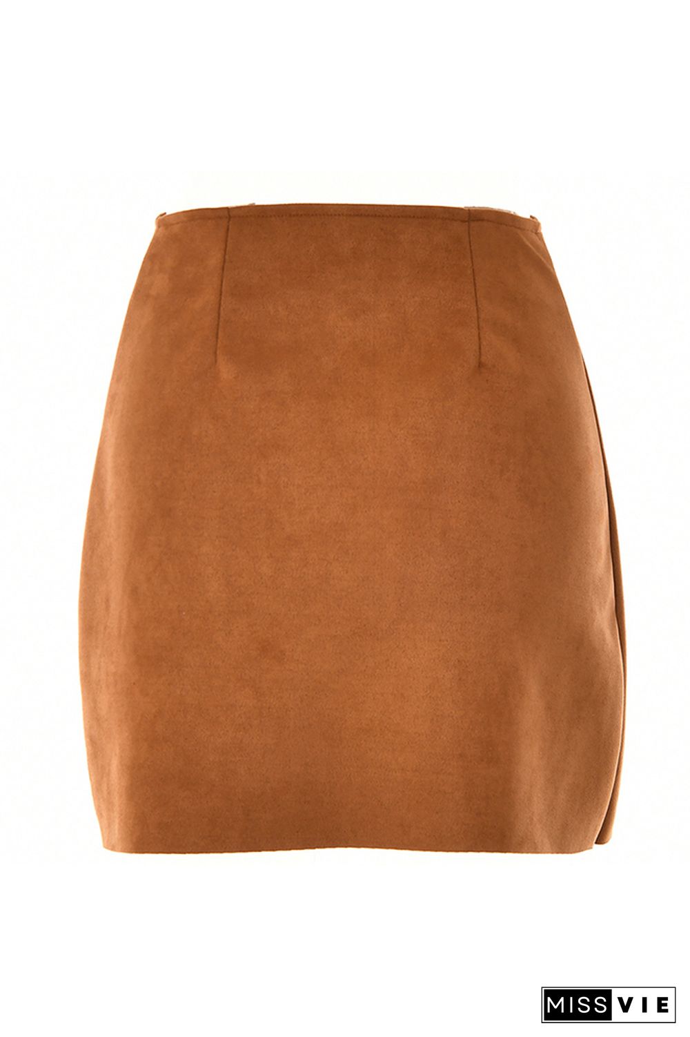 Scallop Edge Buttons Suede Skirt