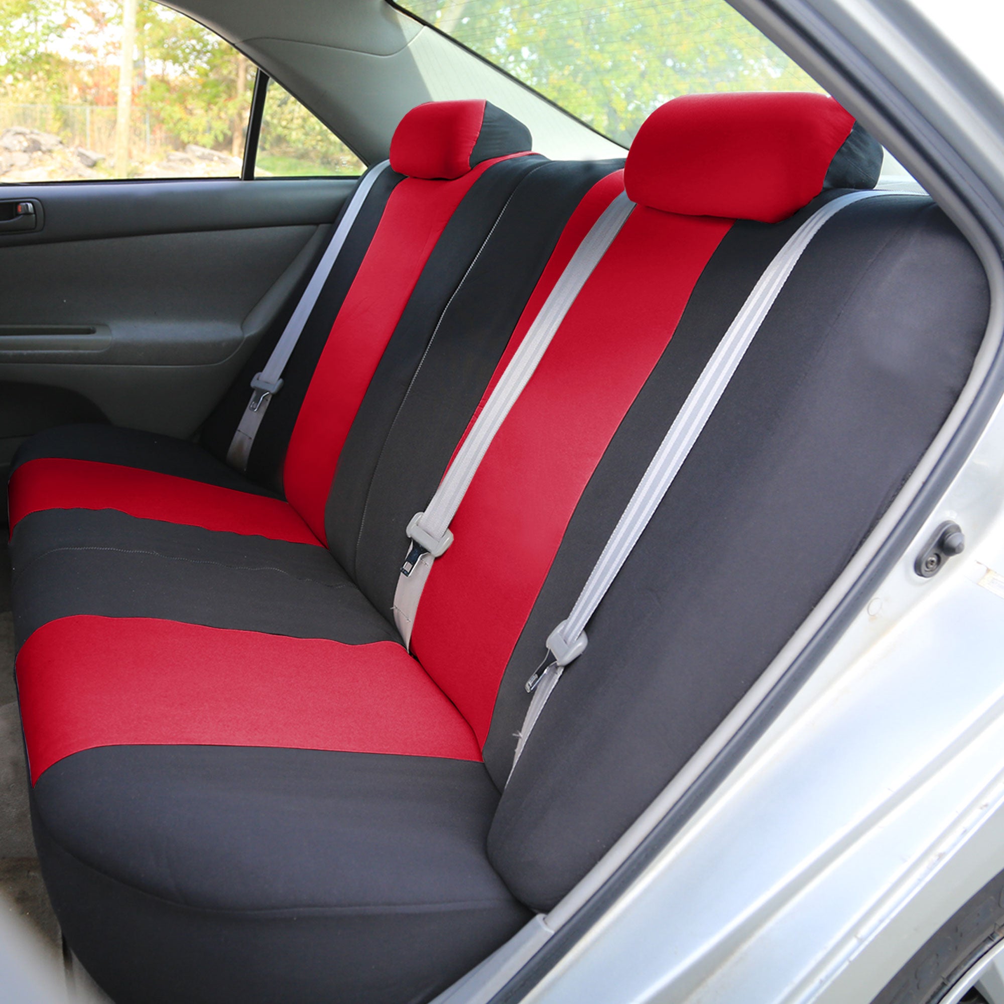 FH Group Car Seat Covers Full Set Cloth - Universal Fit Automotive Seat Covers， Solid Back Seat Cover， Washable Car Seat Cover for SUV， Sedan and Van w/ Steering Cover and Belt Pads