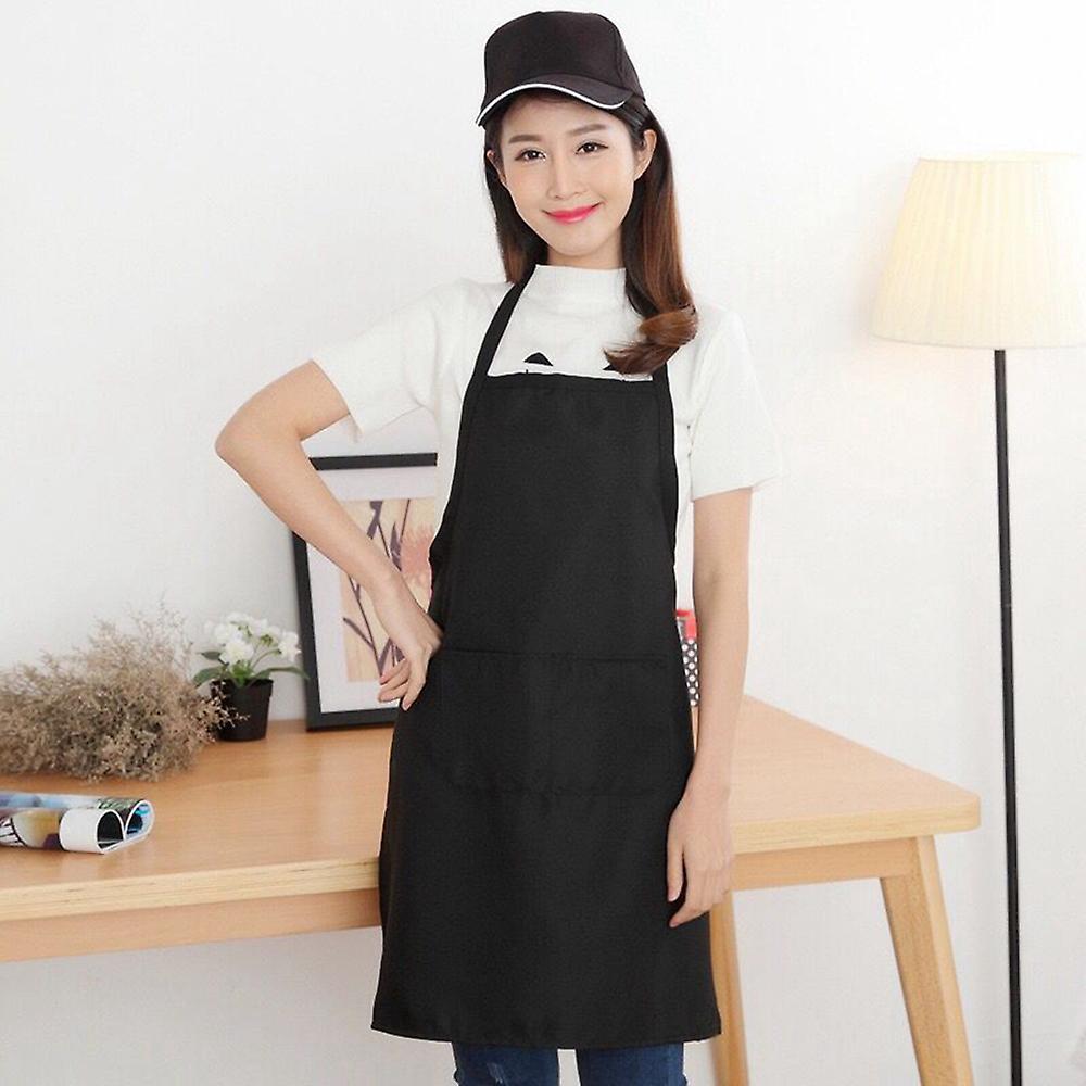 Black Apron Pure Color Kitchen Apron Big Pocket Adult Apron Kitchen Accessories 1pcs