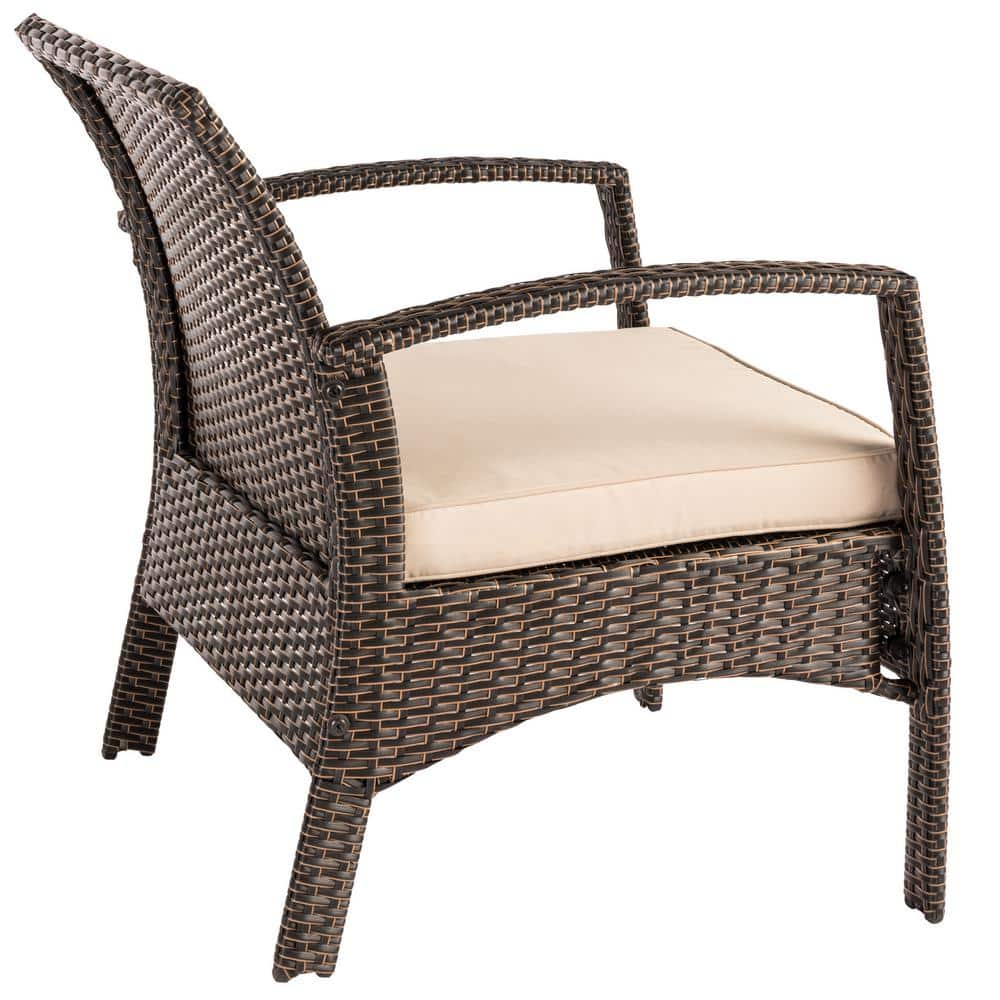 BALKENE HOME Bondi Mocha Stationary Wicker Outdoor Lounge Chair with Taupe Cushion 62776