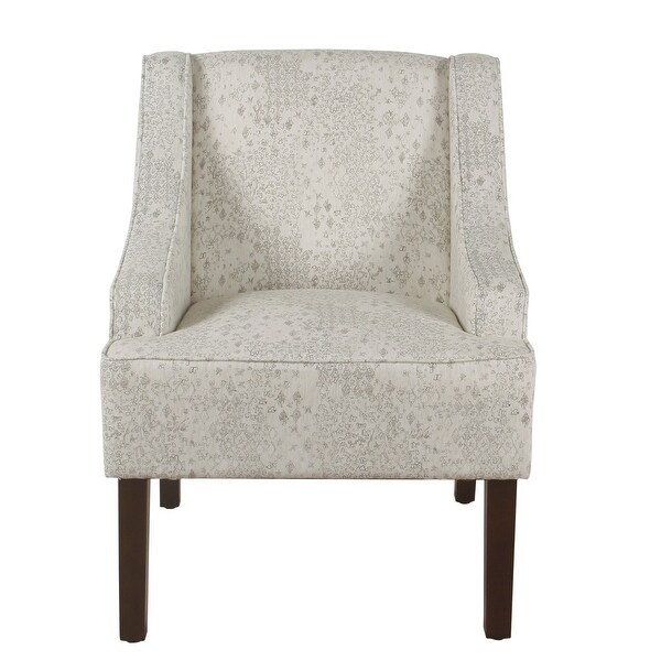 Fabric Upholstered Wooden Accent Chair with Swooping Arms， Gray and Brown