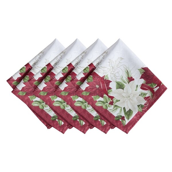 Clarette Poinsettia Holiday Fabric Napkins，Set of 4